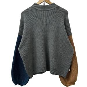 Brixton‎ L Colorblock Knit Sweater Boxy Balloon Sleeve Cozy Soft Grunge Fall $98